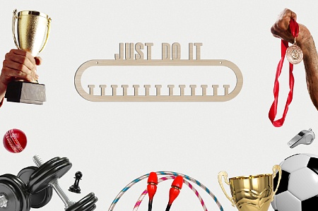 Медальница спортивная "Just do it" / держатель для наград / фанера 3 мм / 50 х 17,5 см / ECO ТОВАР
