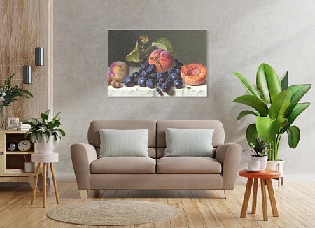 Картина на стену "Натюрморт с персиками" / картина на холсте интерьерная / пано 60 х 40 см