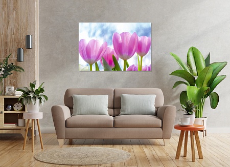 Картина на стену "Тюльпаны, небо" на холсте интерьерная / пано 60 х 40 см