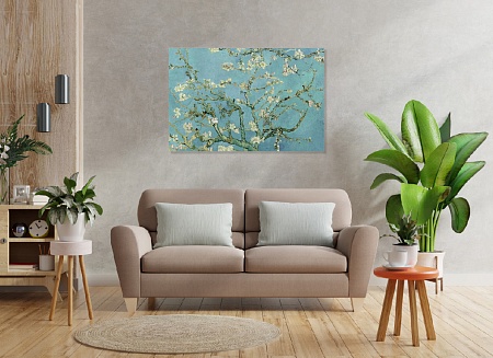 Картина на стену "Ветви цветущего миндаля" на холсте интерьерная / пано 60 х 40 см