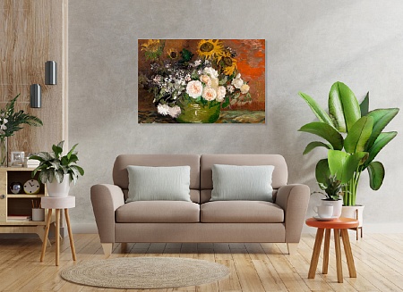 Картина на стену "Натюрморт с розами" на холсте интерьерная / пано 60 х 40 см