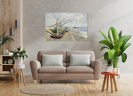 Картина на стену "Лодки в Сен Мари" на холсте / пано интерьерное 60 х 40 см