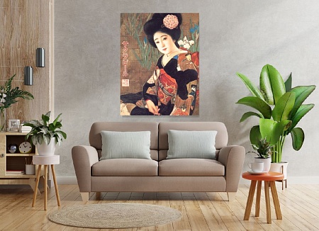 Картина на стену гейша / картина на холсте интерьерная / пано 60 х 40 см