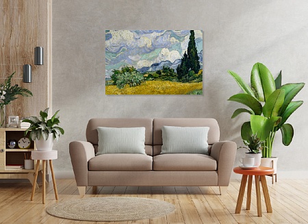 Картина на стену "Пшеничное поле с кипарисами" на холсте интерьерная / пано 60 х 40 см