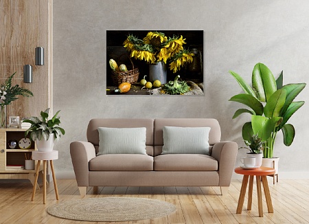 Картина на стену "Подсолнухи" на холсте интерьерная / пано 60 х 40 см