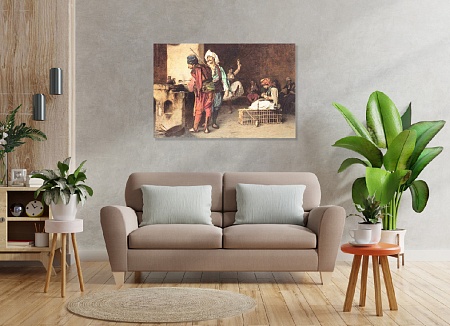 Картина на стену ЖАН-ЛЕОН ЖЕРОМ Кафе в Каире (отливка пуль) / картина на холсте интерьерная / пано 60 х 40 см