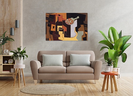 Картина на стену "Бутылка и чаша" на холсте интерьерная / пано 60 х 40 см