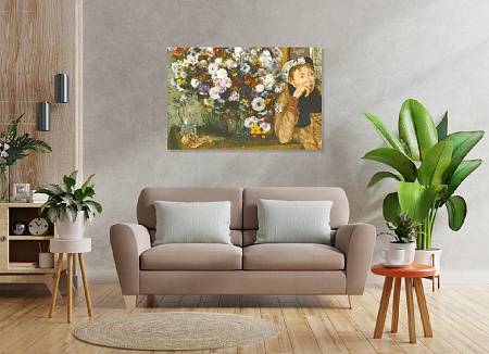 Картина на стену "Женщина с хризантемами" на холсте интерьерная / пано 60 х 40 см