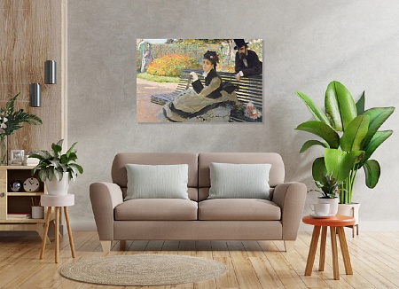 Картина на стену "На садовой скамейке" на холсте интерьерная / пано 60 х 40 см